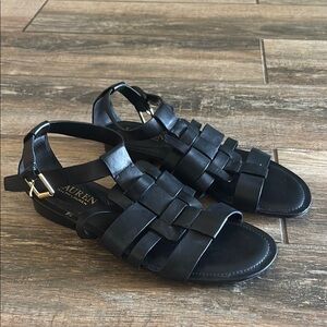 Ralph Lauren Black Leather Strappy Sandals
